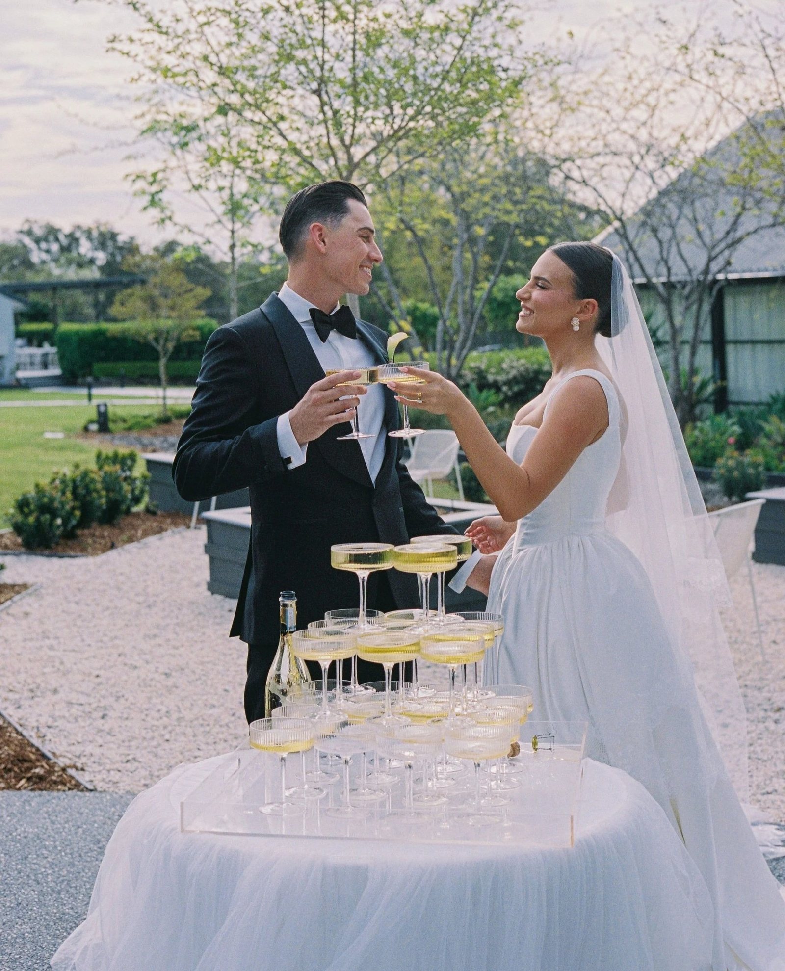 A champagne tower under the pavilion