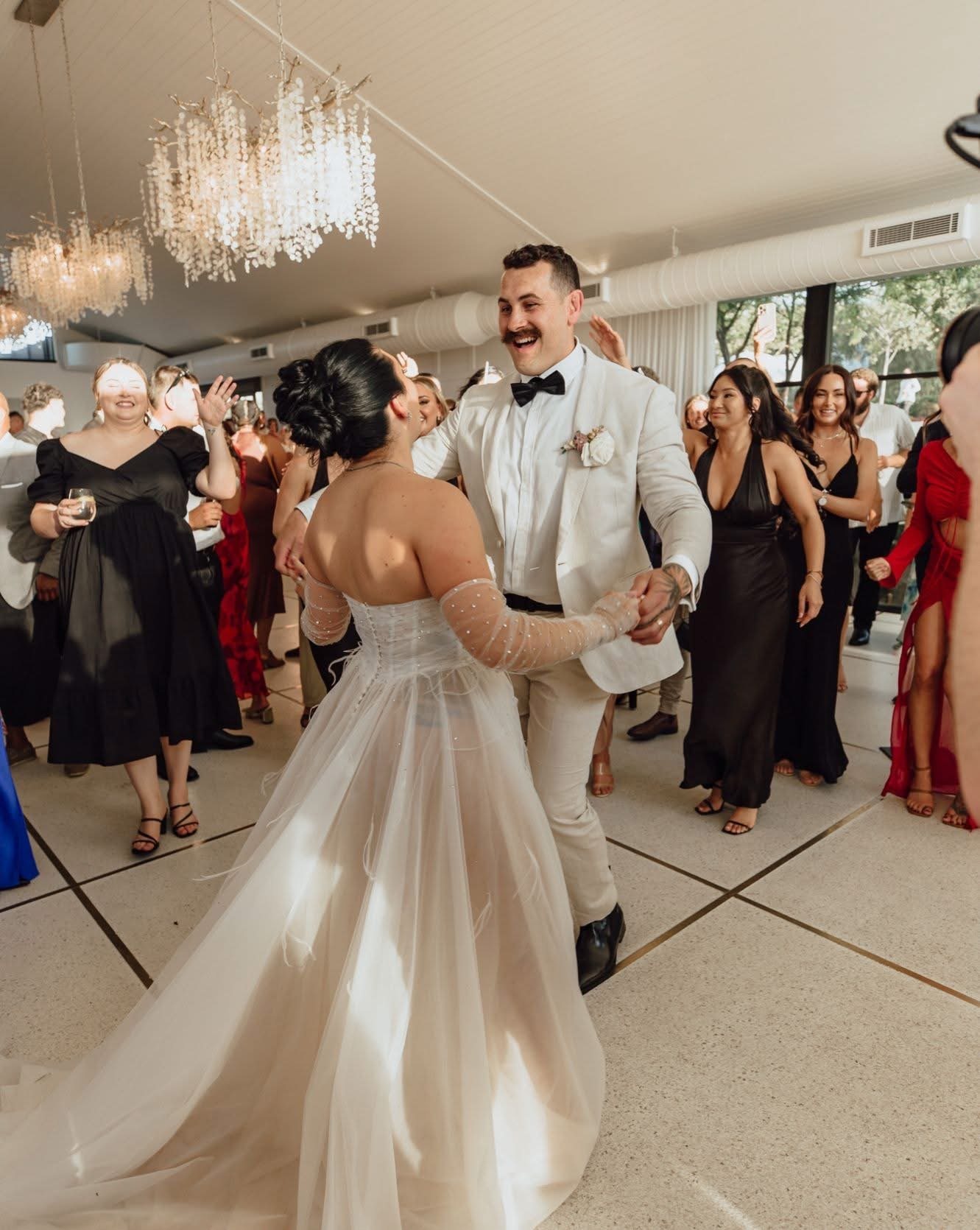 The dance floor under the chandelier in the function room