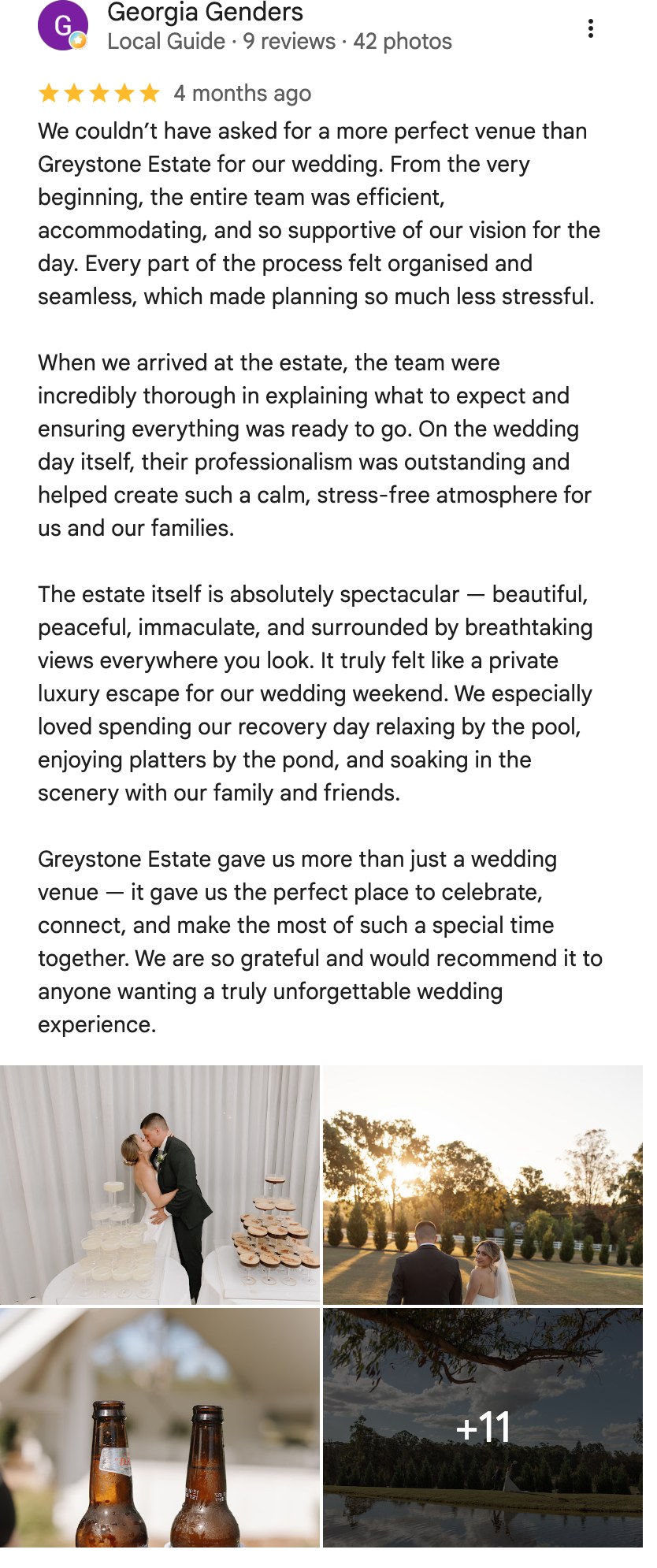 Five-star Google review from Georgia Genders