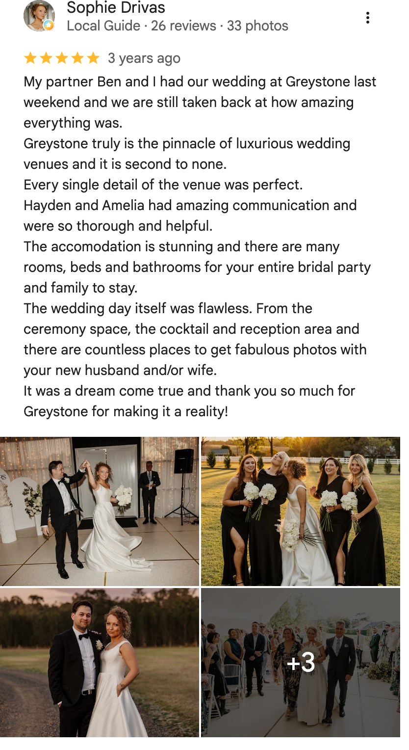 Five-star Google review from Sophie Drivas