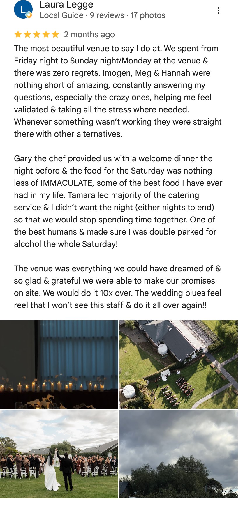 Five-star Google review from Laura Legge