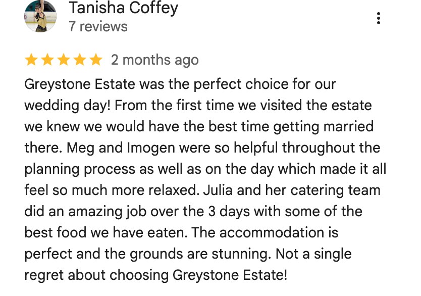 Five-star Google review from Tanisha Coffey