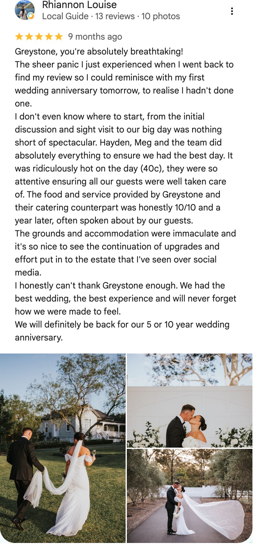 Five-star Google review from Rhiannon Louise