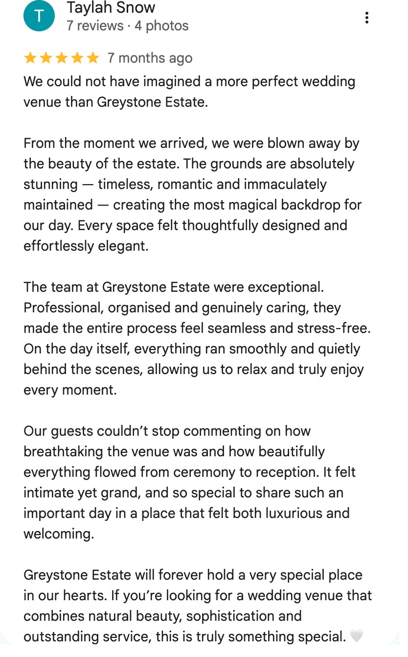 Five-star Google review from Taylah Snow